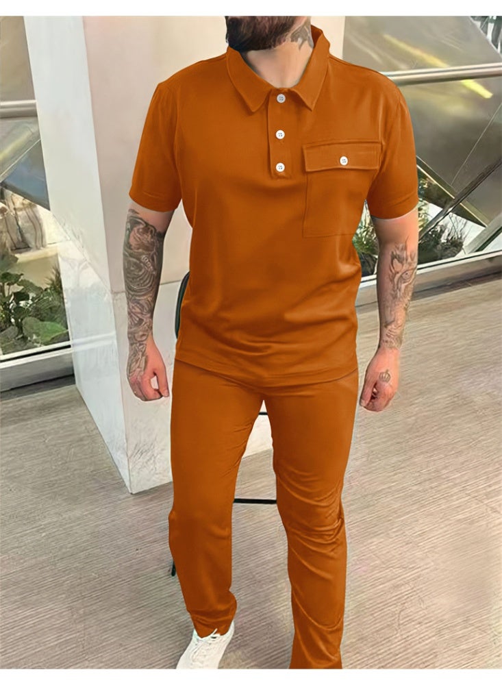 Casual Sporty Men's Polo Shirt Short Sleeve Two-Piece Set Comfortable Breathable Fashionable Male Clothing from - Image 1