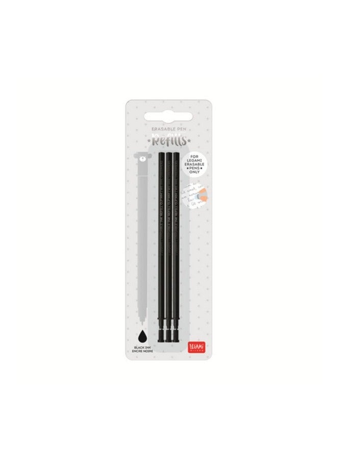 Refill For Erasable Gel Pen, Set Of 3 Refills, 13 Cm Height, Black Thermosensitive Ink, 0.7 Mm Tip