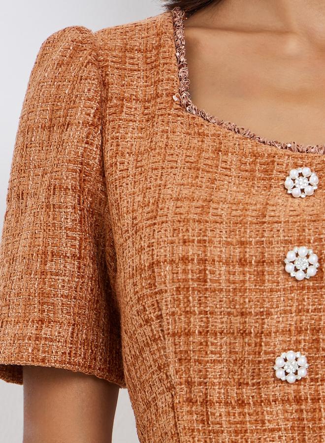 Styli Fabric belt as image trim at neck Half Sleeves Sheath Midi Dress - Image 4