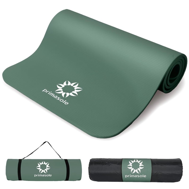 Primasole Thick Yoga Mat, 1/2-Inch Extra Thick NBR Mat with Enhanced Stability - Textured Design, Lightweight Mat with Carrying Strap & Case for Yoga, Pilates, Gym & Home Use (Dark green Colors) - Image 1