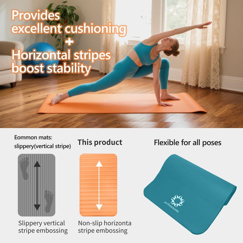 Primasole Thick Yoga Mat, 1/2-Inch Extra Thick NBR Mat with Enhanced Stability - Textured Design, Lightweight Mat with Carrying Strap & Case for Yoga, Pilates, Gym & Home Use (Dark green Colors) - Image 3