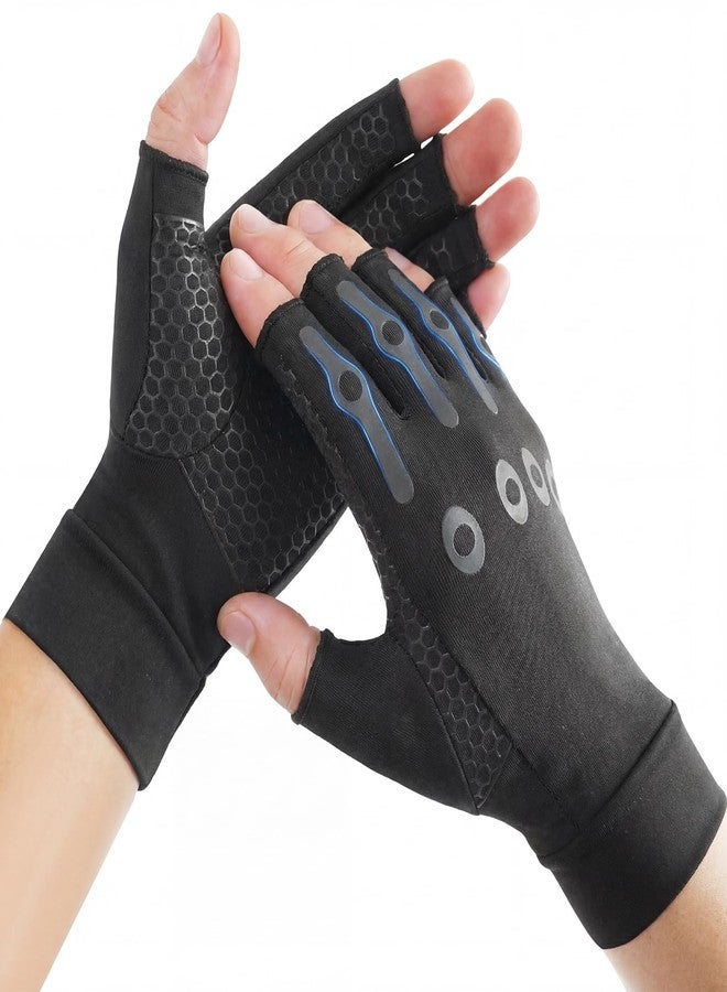 Donfri Copper Arthritis Compression Gloves for Women Men Fingerless Hand Support for Daily Raynauds Targeted Pain Relief, M - Image 1