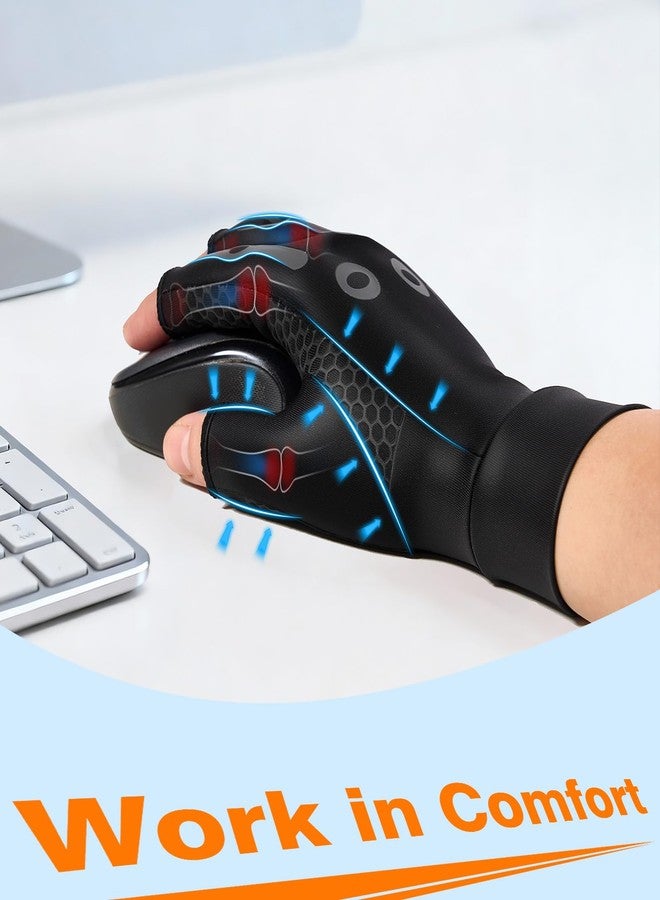 Donfri Copper Arthritis Compression Gloves for Women Men Fingerless Hand Support for Daily Raynauds Targeted Pain Relief, M - Image 5