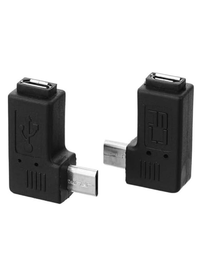 erorex 2pcs 9mm Long Connector 90 Degree Left & Right Angled Micro USB 2.0 5Pin Male to Female Extension Adapter - Image 1
