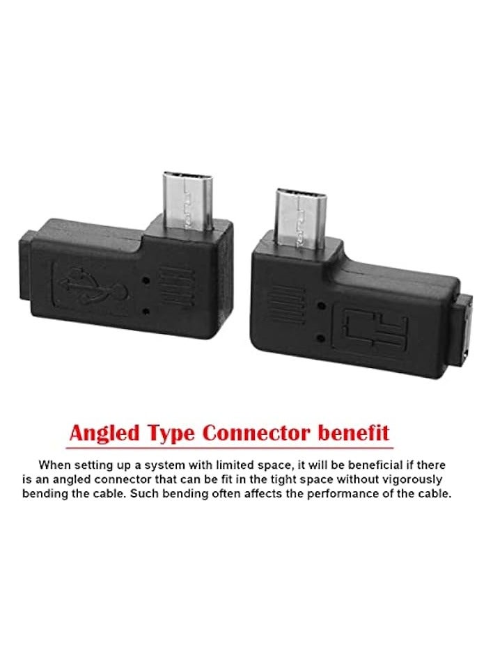 erorex 2pcs 9mm Long Connector 90 Degree Left & Right Angled Micro USB 2.0 5Pin Male to Female Extension Adapter - Image 2