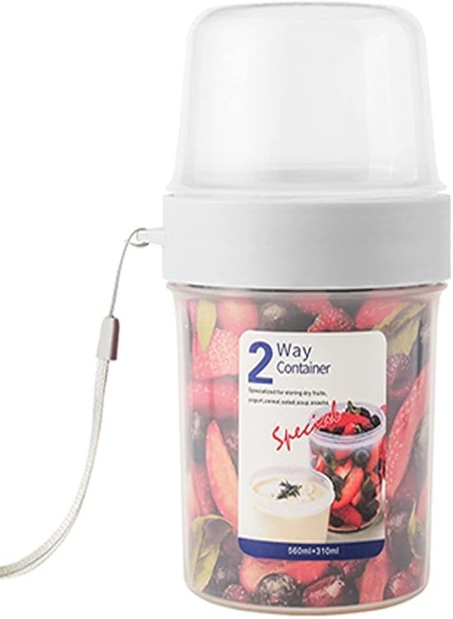 FIKKANI Portable Breakfast Container Cup Cereal Cups Double Layer Compartment Food Storage Container Box Yogurt Fruit Oatmeal Containers for Travel, Office (310+560ML) - Image 1