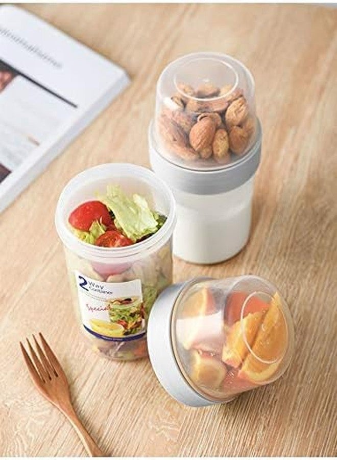 FIKKANI Portable Breakfast Container Cup Cereal Cups Double Layer Compartment Food Storage Container Box Yogurt Fruit Oatmeal Containers for Travel, Office (310+560ML) - Image 5