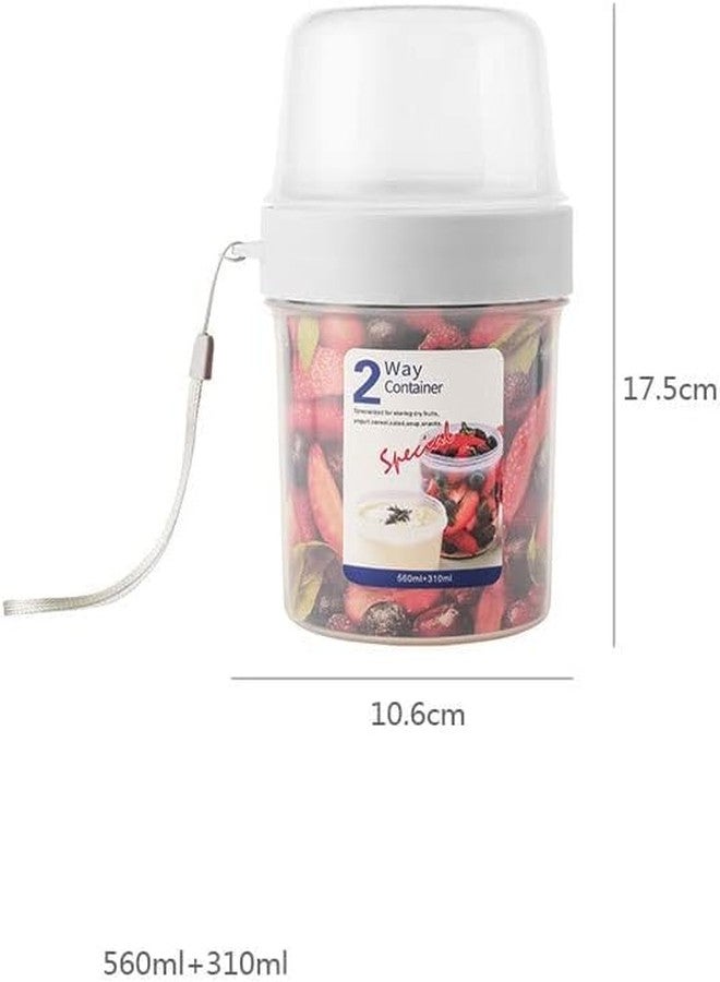 FIKKANI Portable Breakfast Container Cup Cereal Cups Double Layer Compartment Food Storage Container Box Yogurt Fruit Oatmeal Containers for Travel, Office (310+560ML) - Image 4