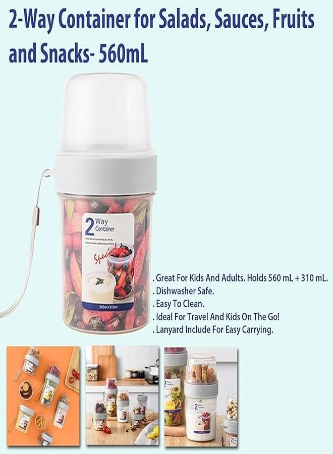 FIKKANI Portable Breakfast Container Cup Cereal Cups Double Layer Compartment Food Storage Container Box Yogurt Fruit Oatmeal Containers for Travel, Office (310+560ML) - Image 2