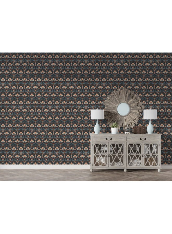 Home Gallery Ethnic Floral Seamless Pattern Fabric Wallpaper Covers An Area ​​Up To 4.2Mx3M With Adhesive  And Smoothing Tool - Image 4