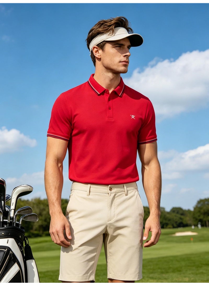 HACKETT LONDON unisex striped collar golf Polo shirt breathable quick-drying simple LOGO printed short-sleeved sports casual shirt. - Image 4