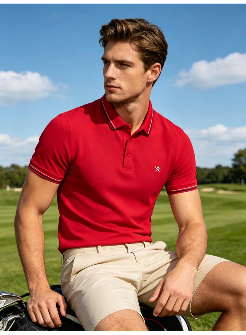 HACKETT LONDON unisex striped collar golf Polo shirt breathable quick-drying simple LOGO printed short-sleeved sports casual shirt. - Image 1