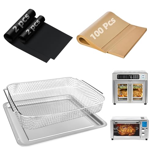 AODPWEN Air Fryer Accessories for Emeril Lagasse 26 Qt Extra Large Everyday 360 Emeril Lagasse Air Fryer Basket and Pans for Oven with 100Pcs Disposable Parchment Paper 4Pcs Reusable Teflon Mat - Image 1