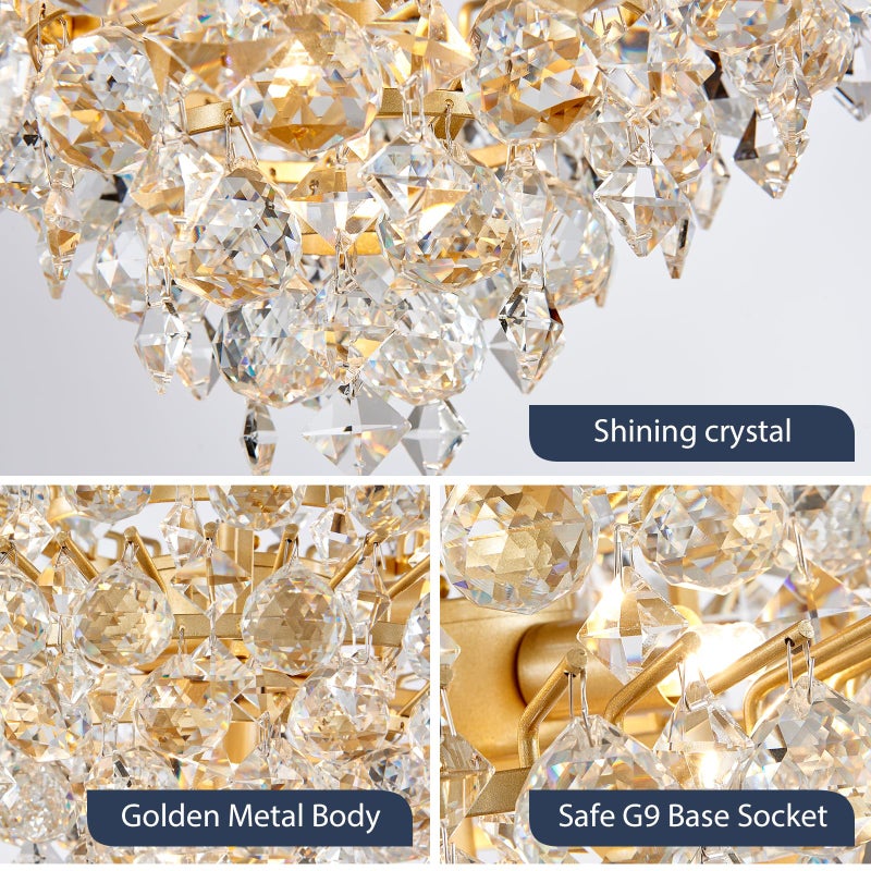 Bestier Gold Modern Pendant Chandelier Crystal Raindrop Lighting Ceiling Light Fixture Lamp for Dining Room Bathroom Bedroom Livingroom 4 G9 Bulbs Required D11 in x H12 in - Image 4