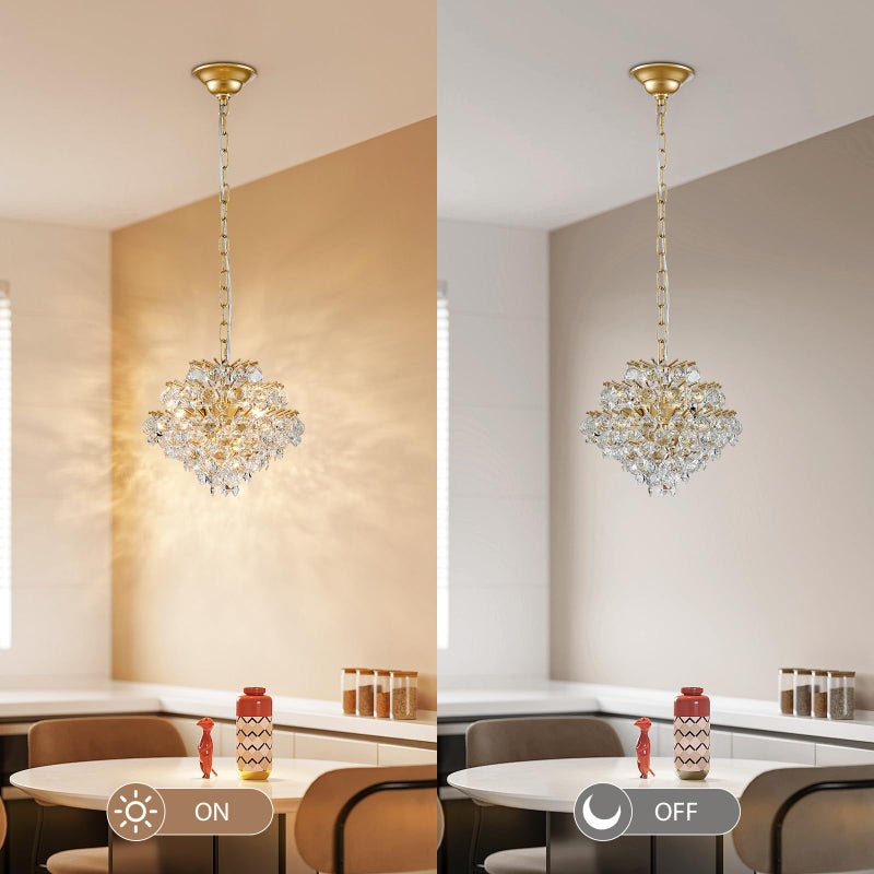 Bestier Gold Modern Pendant Chandelier Crystal Raindrop Lighting Ceiling Light Fixture Lamp for Dining Room Bathroom Bedroom Livingroom 4 G9 Bulbs Required D11 in x H12 in - Image 5