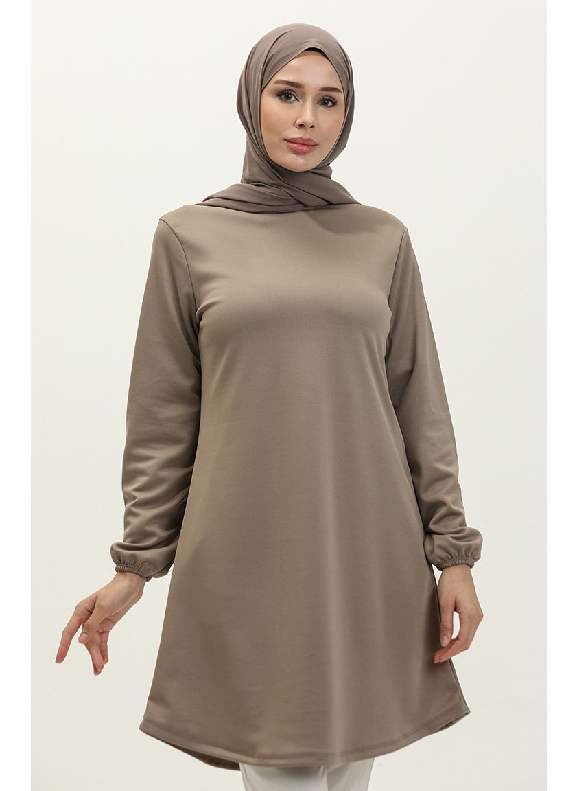 Sefa Merve Elastic Sleeve Tunic 8663-02 Brown  - Image 1