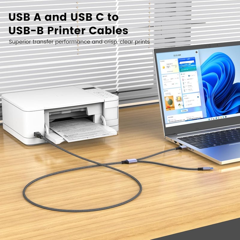 كابل طابعة MOSWAG، كابل USB للطابعة مضفر من النايلون 2 في 1 متوافق مع الآلات الموسيقية، البيانو، لوحة المفاتيح MIDI، ميكروفون USB - Image 4