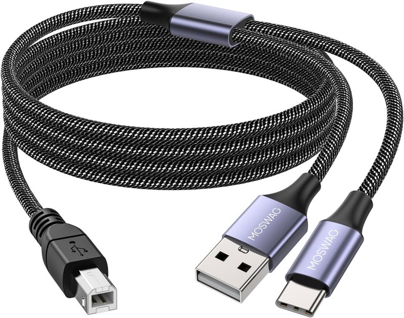 كابل طابعة MOSWAG، كابل USB للطابعة مضفر من النايلون 2 في 1 متوافق مع الآلات الموسيقية، البيانو، لوحة المفاتيح MIDI، ميكروفون USB - Image 1