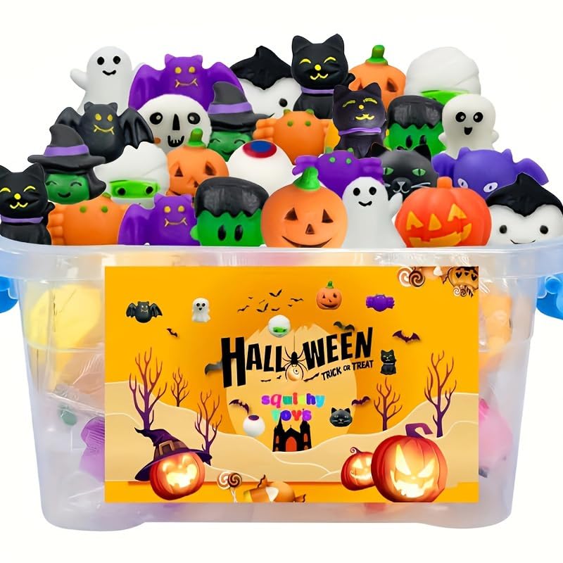 Cherislpy 36Pcs Halloween Kawaii Squishies Treasure Box Mini Mochi Squishy Squeeze Toys Stress Reliever Anxiety Packs for Kids Halloween Party Favors Halloween - Image 1