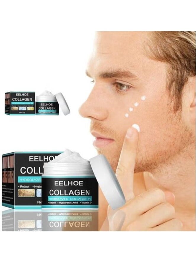 إيلهو كريم كوللاجن، كريم مضاد للشيخوخة للرجال يحتوي على 5% كوللاجن هيدروليزيد، ريتينول، حمض الهيالورونيك وفيتامين E، كريم مرطب بحمض الهيالورونيك، يقلل من ظهور التجاعيد والخطوط الدقيقة والجفاف على الوجه، مرطب، مبيض ومغذي 30 جم - Image 1