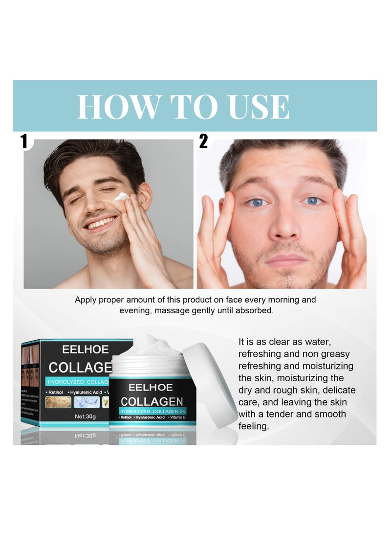 إيلهو كريم كوللاجن، كريم مضاد للشيخوخة للرجال يحتوي على 5% كوللاجن هيدروليزيد، ريتينول، حمض الهيالورونيك وفيتامين E، كريم مرطب بحمض الهيالورونيك، يقلل من ظهور التجاعيد والخطوط الدقيقة والجفاف على الوجه، مرطب، مبيض ومغذي 30 جم - Image 5