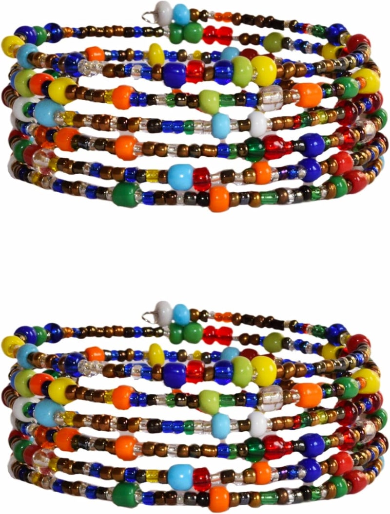 Handmade TEMBO AFRICA Set of 2 Beaded Bracelets for Women - Wrap Bracelets - Boho Jewelry Gifts -Multicolored - Image 1