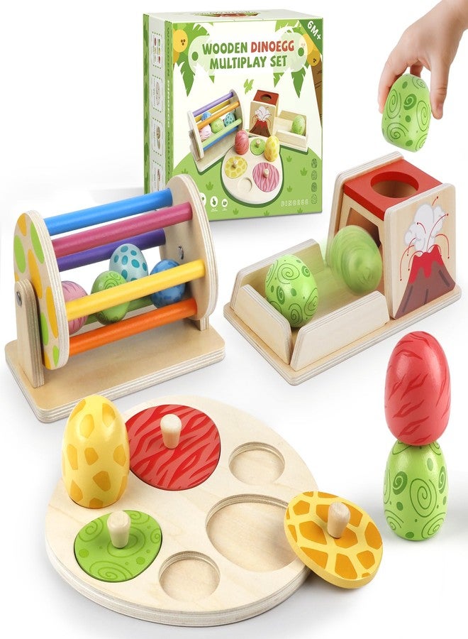 Weilim Montessori Toy Wooden Baby Toy Dinosaur Egg Toy, Spinning Drum, Object Permanence Box Ball Drop Toy, Stacking Matching Shape Puzzle Game Early Learning Gift Christmas Birthday for Toddlers - Image 1