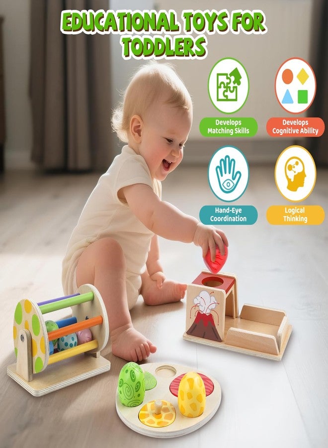 Weilim Montessori Toy Wooden Baby Toy Dinosaur Egg Toy, Spinning Drum, Object Permanence Box Ball Drop Toy, Stacking Matching Shape Puzzle Game Early Learning Gift Christmas Birthday for Toddlers - Image 2