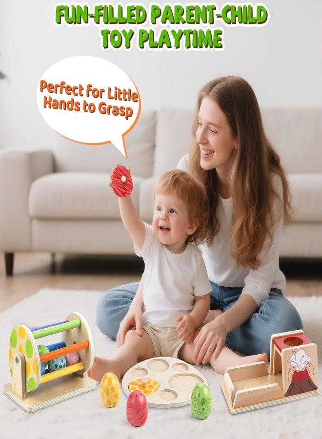 Weilim Montessori Toy Wooden Baby Toy Dinosaur Egg Toy, Spinning Drum, Object Permanence Box Ball Drop Toy, Stacking Matching Shape Puzzle Game Early Learning Gift Christmas Birthday for Toddlers - Image 4