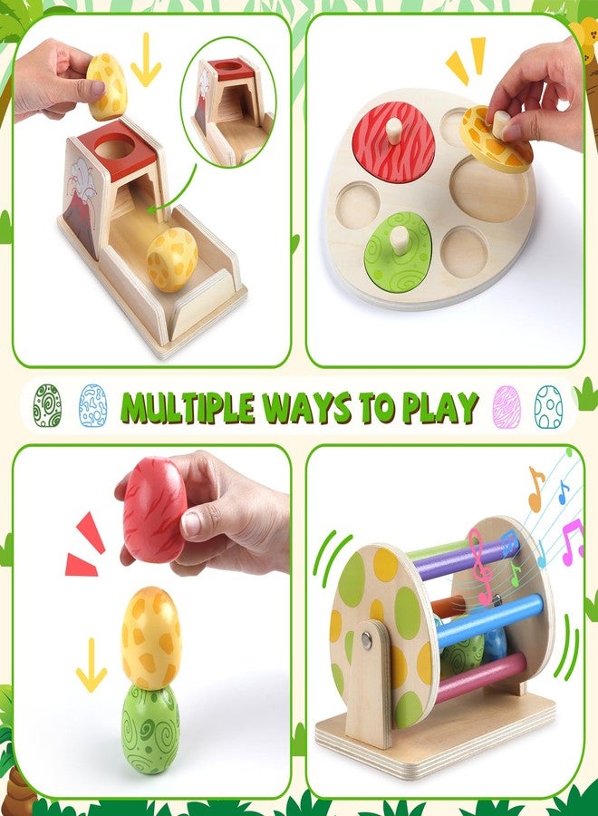 Weilim Montessori Toy Wooden Baby Toy Dinosaur Egg Toy, Spinning Drum, Object Permanence Box Ball Drop Toy, Stacking Matching Shape Puzzle Game Early Learning Gift Christmas Birthday for Toddlers - Image 3