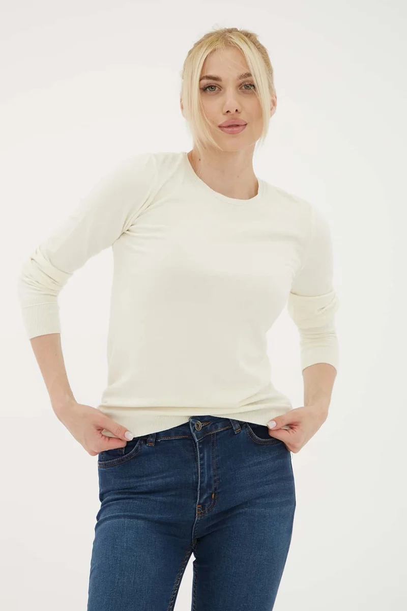فاشن فريندز Standard Fit Crew Neck Knitwear Sweater Women's Sweater 24K0777K1