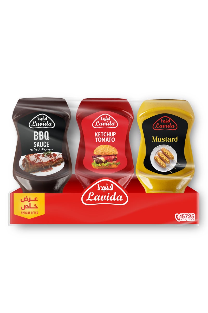 Lavida Back to School Offer (Ketchup Tomato 195 g + Bbq sauce 195 +Mustard 185 g) 575G