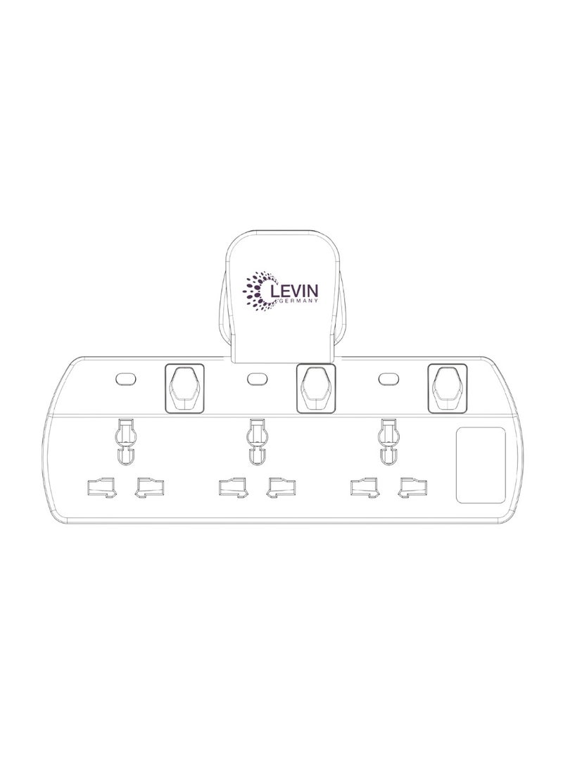 Levin Germany 3-Way Multi Plug Adaptor | Universal Socket | 13A 250V | 3250W Heavy Load | Safety Shutter | Compact & Durable Design | 2-Year Warranty - Image 2