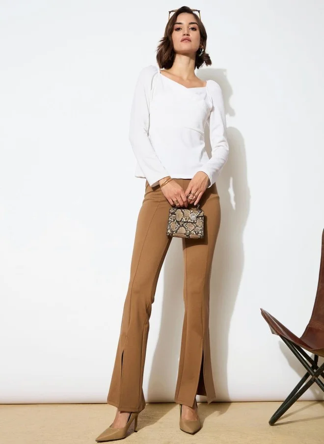 ساسافراس Brown Bootcut High-Rise Trousers for Women