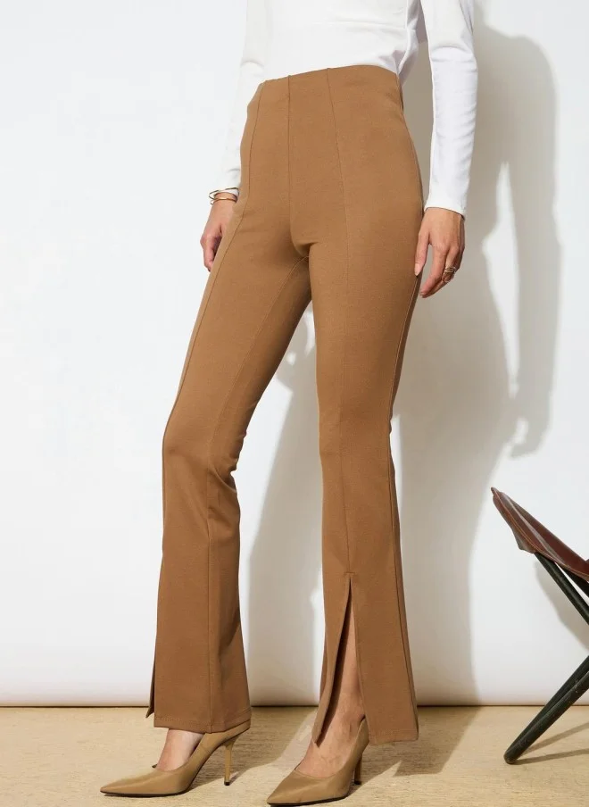 ساسافراس Brown Bootcut High-Rise Trousers for Women