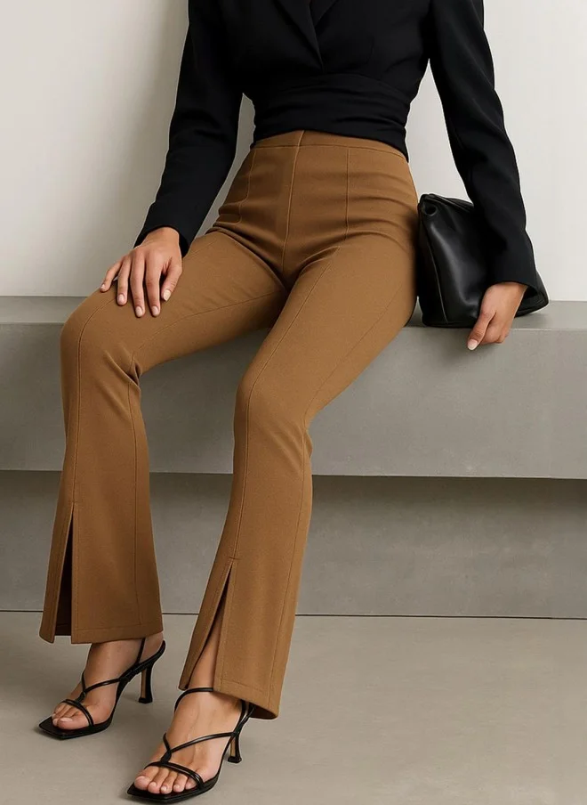 ساسافراس Brown Bootcut High-Rise Trousers for Women