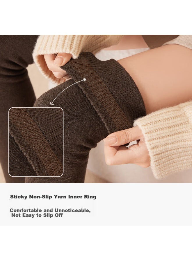 Mianzhuwu Knee Support Over-the-knee Long Socks For Women Autumn Winter Thigh Warmers Fleece Lined Thickened High Tube Socks 2 Pairs