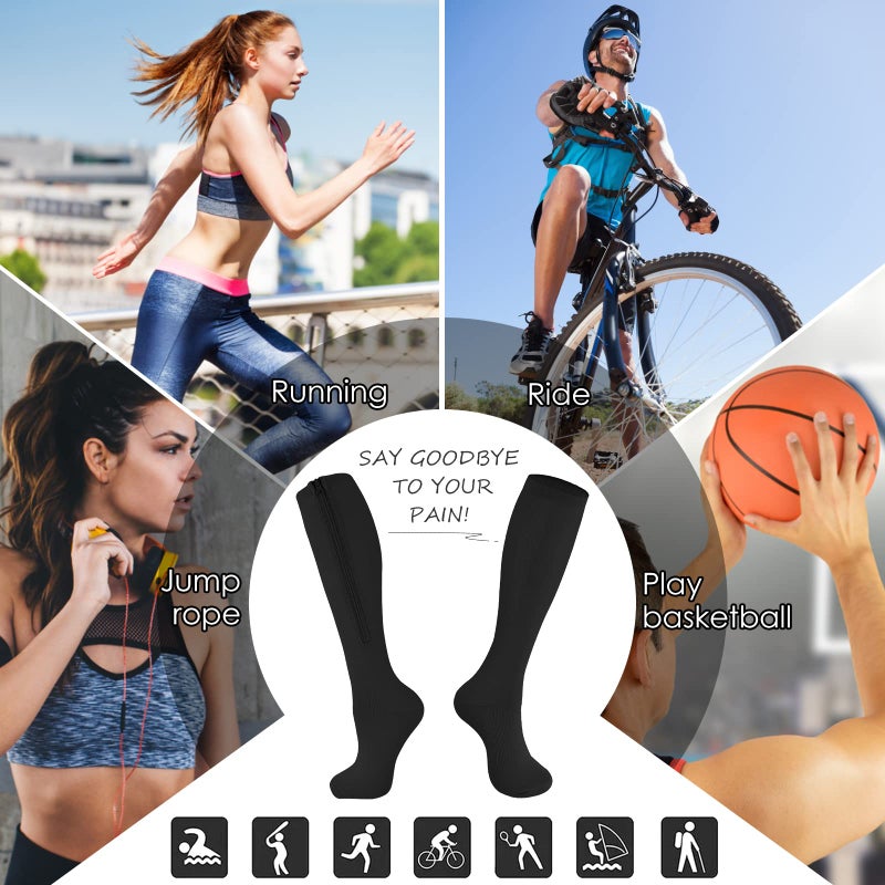 cerpite Zipper Compression Socks, 2 Pairs 15-20 mmHg Closed Toe Compression Stockings for Men Women - Image 2