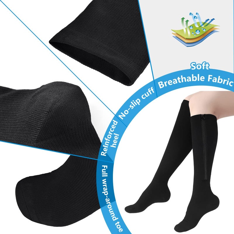 cerpite Zipper Compression Socks, 2 Pairs 15-20 mmHg Closed Toe Compression Stockings for Men Women - Image 4