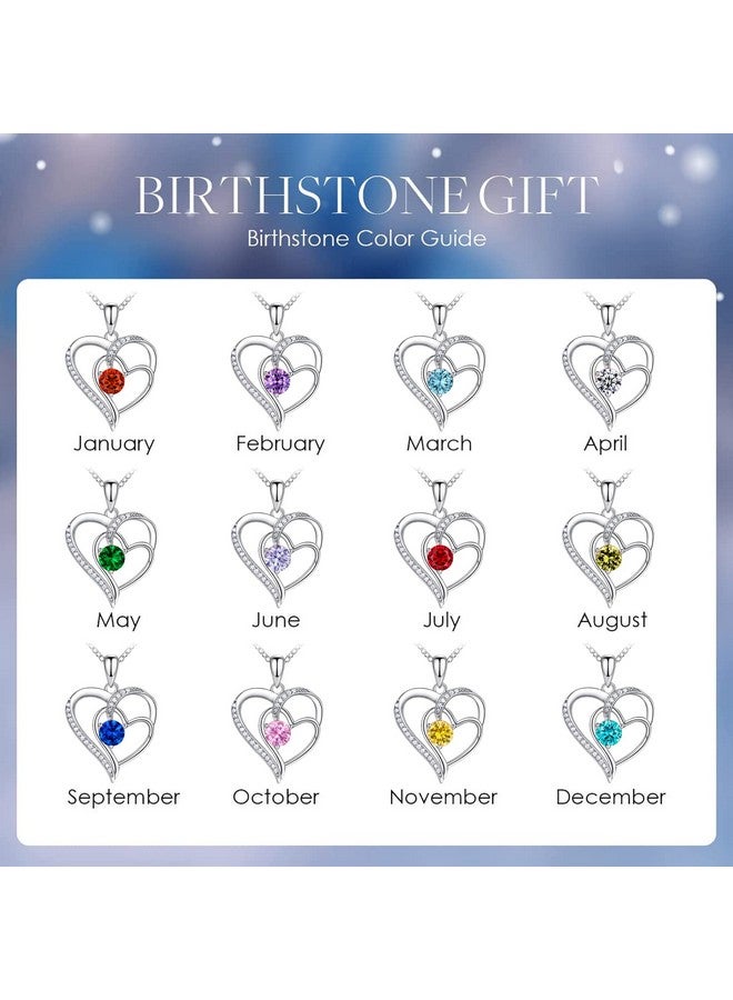 NINAMAID Heart Necklace 18K White Gold Birthstone Necklace For Women Sterling Silver Diamond Necklaces Womens Jewelry Birthday Gifts For Women - Image 5