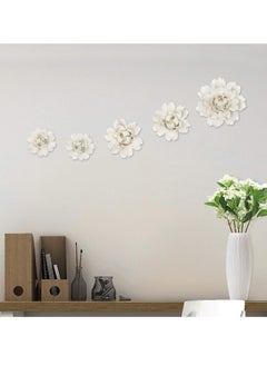 RATSAW 5 Pcs Ceramic Flower Wall Decor Handcrafted 3D Hanging Porcelain Flowers Peony White Sculpture Home Decor  - Image 2
