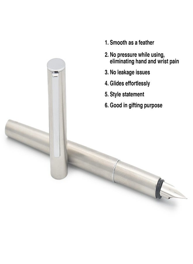 BUZZ COOL Stainless Steel Fountain Pen With Converter Pump | Slim Metal Body Fountain Pen with Fine Nib(0.5mm) | Zero Ink Leakage Smooth Writing pen - Image 5