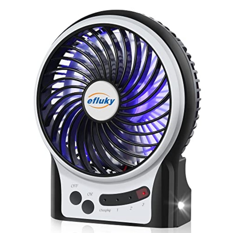 4.9-Inch Mini Desk Fan - 3 Speeds, Rechargeable Battery/USB Powered with LED Light, Quiet Portable Fan for Home, Office, Travel, Camping - Image 1