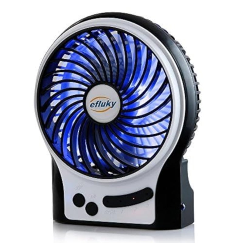 4.9-Inch Mini Desk Fan - 3 Speeds, Rechargeable Battery/USB Powered with LED Light, Quiet Portable Fan for Home, Office, Travel, Camping - Image 4