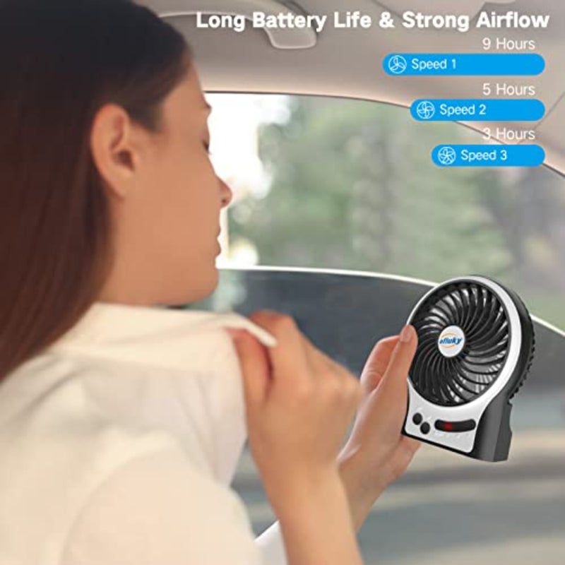 4.9-Inch Mini Desk Fan - 3 Speeds, Rechargeable Battery/USB Powered with LED Light, Quiet Portable Fan for Home, Office, Travel, Camping - Image 5