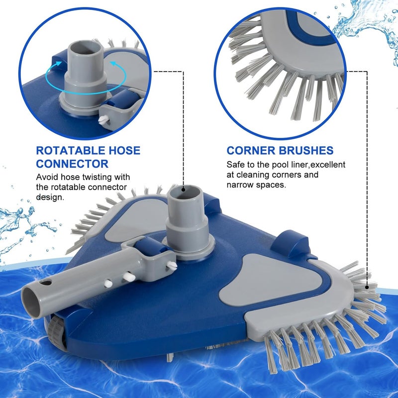 POOLAZA Pool Vacuum Head, Weighted Pool Vacuum Head with 1-1/4'',1-1/2'' Swivel Hose Connection, Bottom & Side Brushes, Pool Vacuum Heads for Inground Pools, Above Ground Pools & Vinyl Lined Pools - Image 2