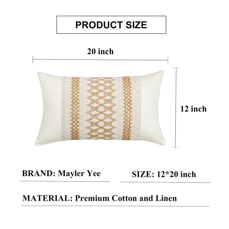 Mayler Yee Throw Pillow Covers 12 x 20 Inch 1PC for Farmhouse Living Room  Cotton & Burlap Textured Striped Woven Boho Pillow Covers (Beige & Brown  Khaki Grid) - Image 2