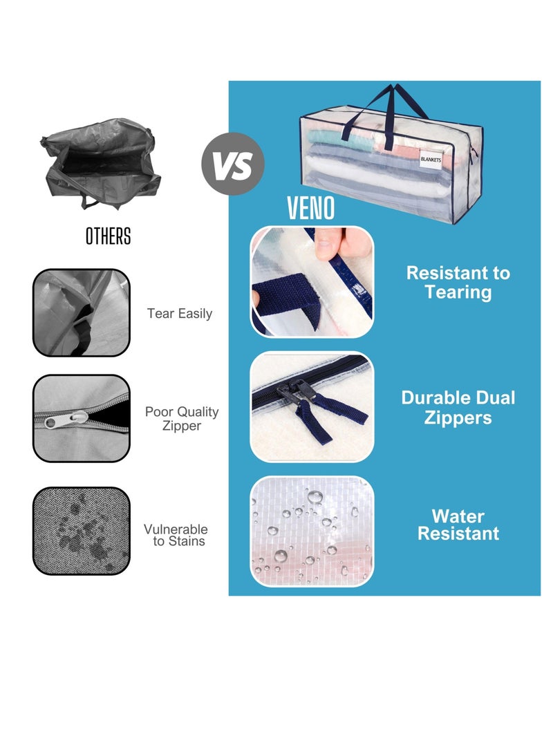 Excefore 2 Pack Moving Bags Extra Large Storage Bags, Moving Supplies, Moving Boxes, for College Move-In, Heavy-Duty Storage Totes, Packing Boxes, and Wardrobe Moving Supplies (Clear, 2 Pack) - Image 4