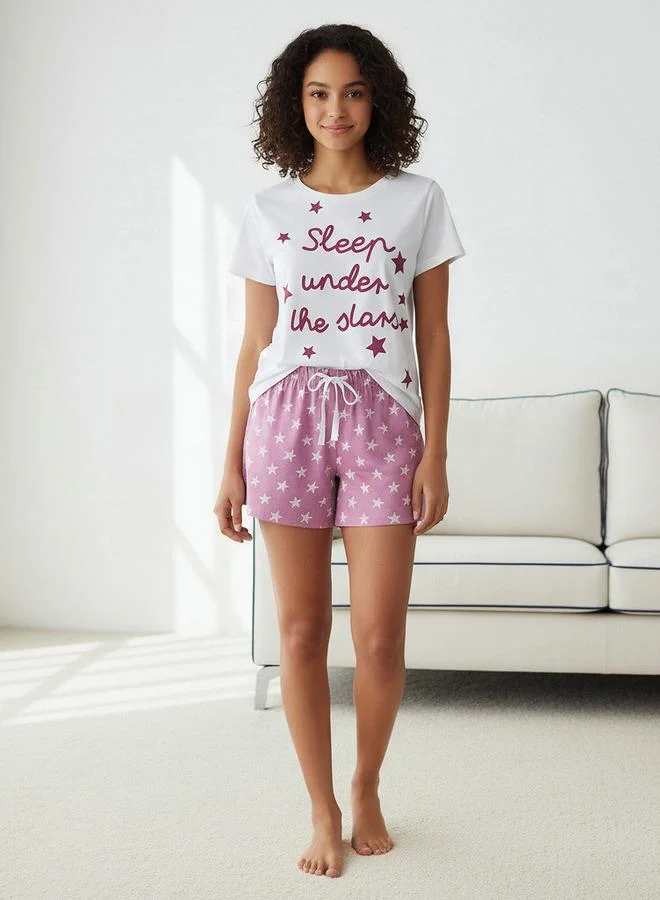 Splash FAV Pyjama Set Star Print T shirt & Shorts