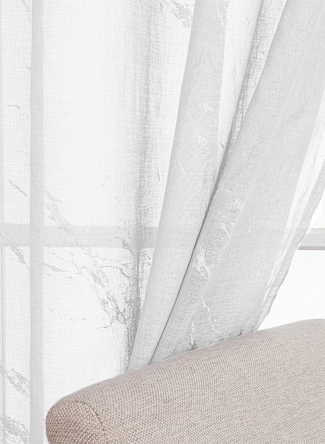 إسكدنيا ستائر بتصميم رخام 2 قطعة، ستائر شيفون شبه شفافة، تصميم رخام بالطباعة الساخنة، مناسبة للمقاهي وغرف النوم وغرف المعيشة، 100 * 200 سم (أبيض) - Image 5